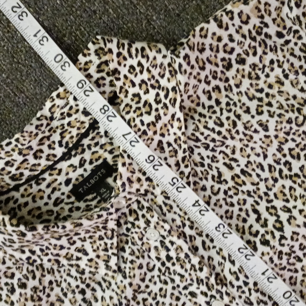 🐆Talbots🐆 - Black/Tan Leopard Print Classic Cotton L/S Button Down - Picture 10 of 11